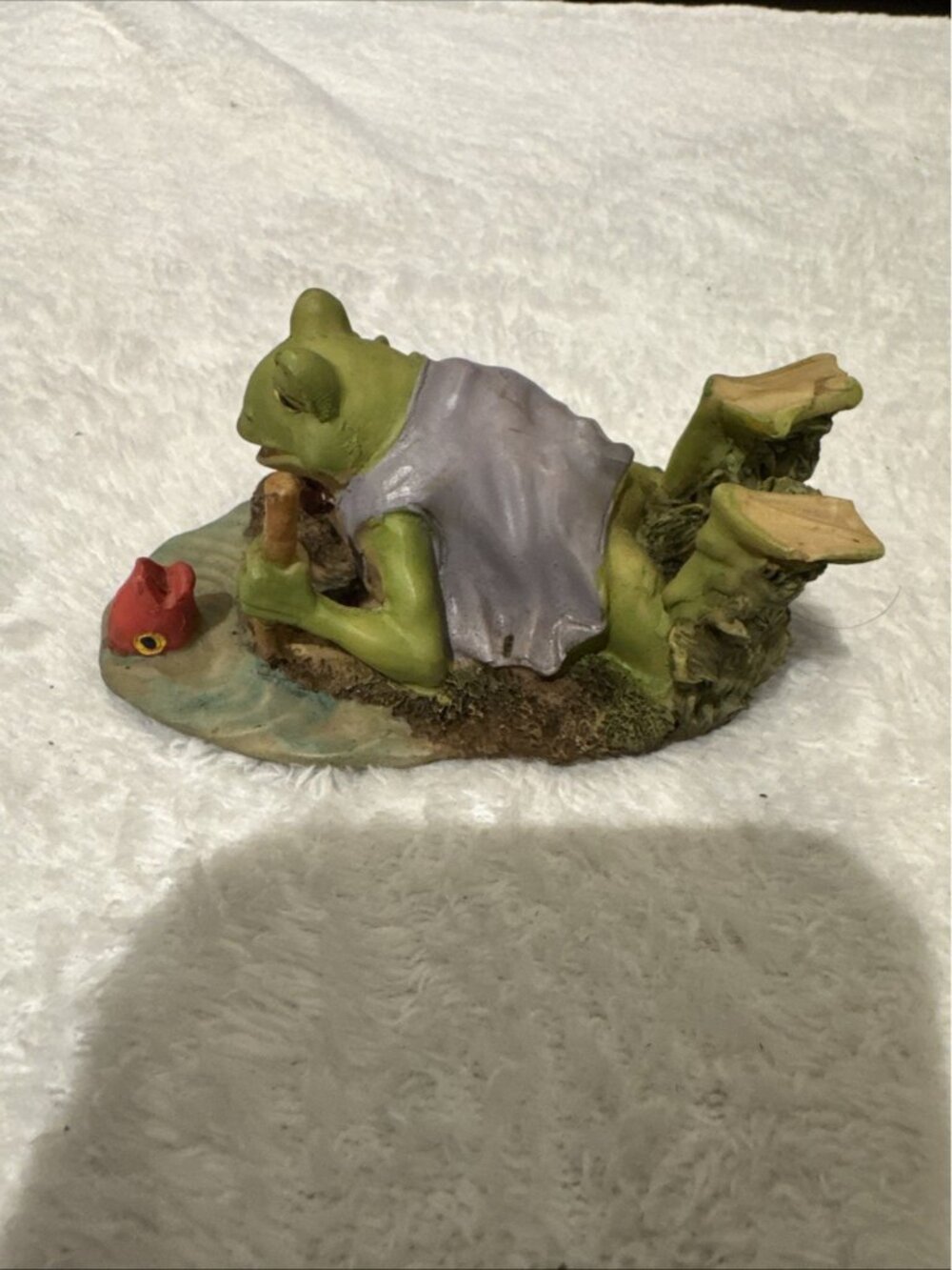 Frog Sculpture Figurine Statue Fishing Talk To Fish Garden 4in